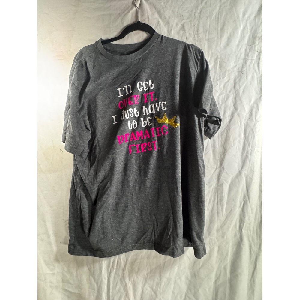George Mens Dramatic First Graphic T-Shirt Grey Pink Gold Crown Large L 42-44
